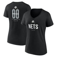 Black Brooklyn Nets Women's Center Court Name & Number Custom V-Neck T-Shirt | NBA