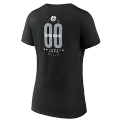 Black Brooklyn Nets Women's Center Court Name & Number Custom V-Neck T-Shirt | NBA