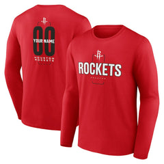 Red Houston Rockets Center Court Name & Number Custom Long Sleeve T-Shirt | NBA