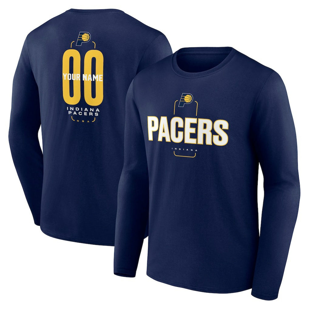 Navy Indiana Pacers Center Court Name & Number Custom Long Sleeve T-Shirt | NBA