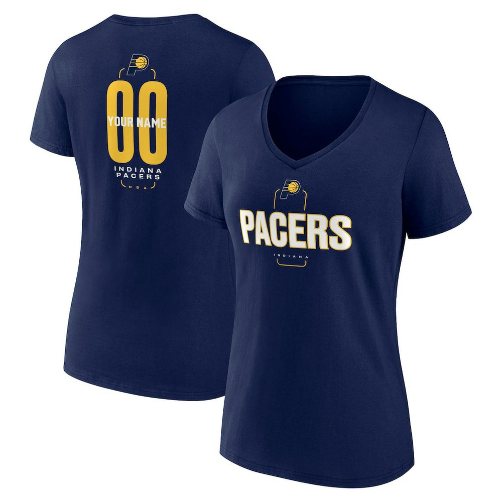 Navy Indiana Pacers Women's Center Court Name & Number Custom V-Neck T-Shirt | NBA