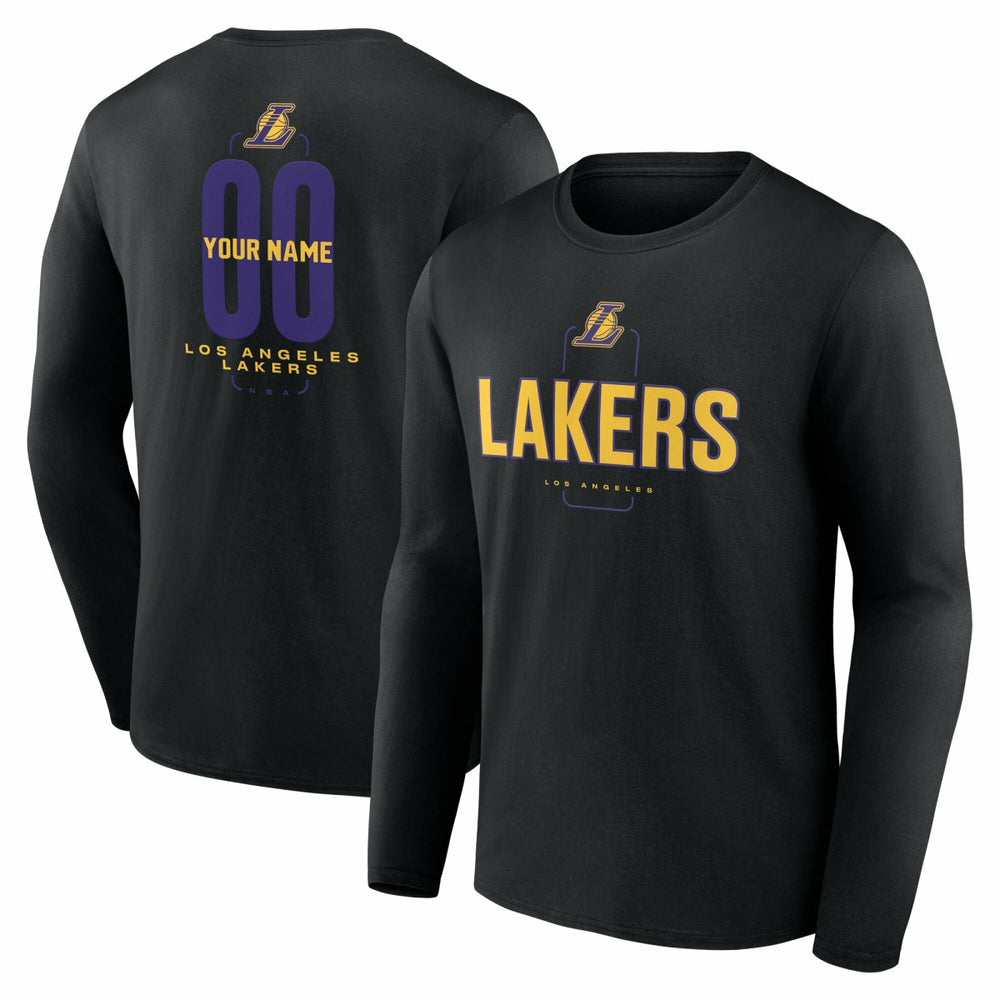 Black Los Angeles Lakers Center Court Name & Number Custom Long Sleeve T-Shirt | NBA
