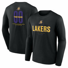 Black Los Angeles Lakers Center Court Name & Number Custom Long Sleeve T-Shirt | NBA