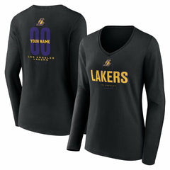 Black Los Angeles Lakers Women's Center Court Name & Number Custom Long Sleeve V-Neck T-Shirt | NBA