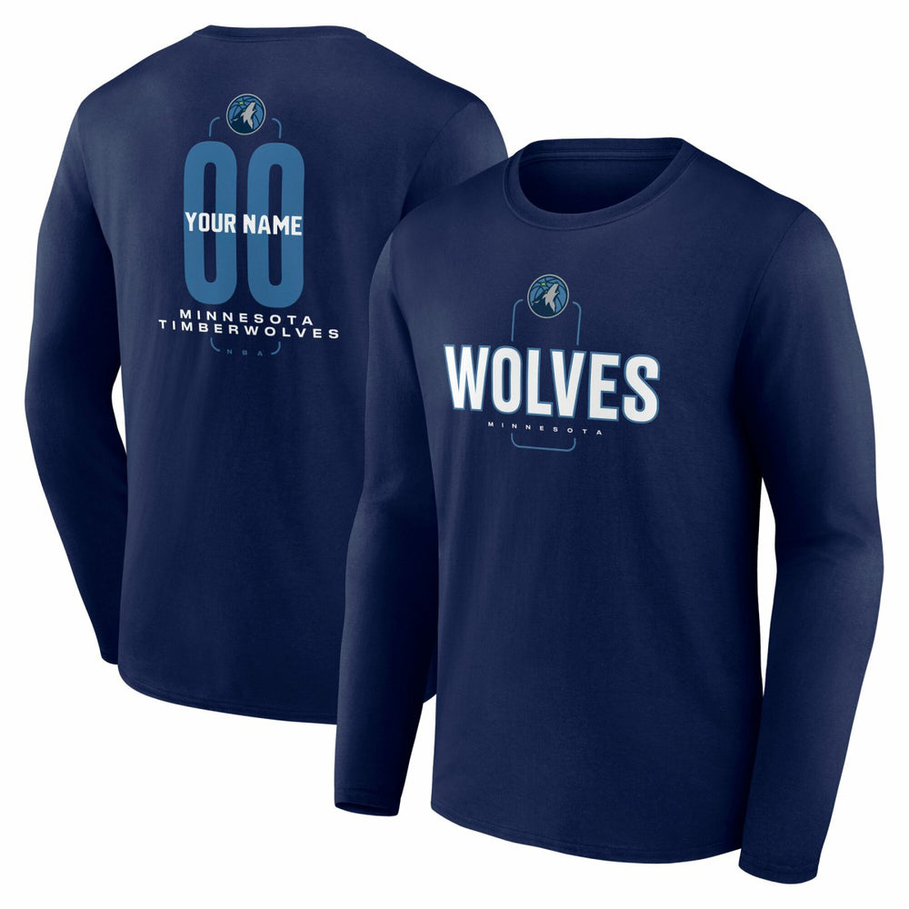Navy Minnesota Timberwolves Center Court Name & Number Custom Long Sleeve T-Shirt | NBA