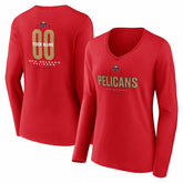Red New Orleans Pelicans Women's Center Court Name & Number Custom Long Sleeve V-Neck T-Shirt | NBA