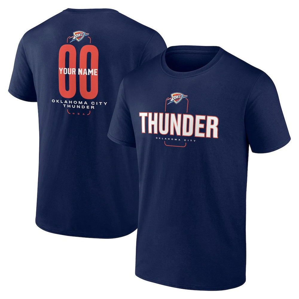 Navy Oklahoma City Thunder Center Court Name & Number Custom T-Shirt | NBA