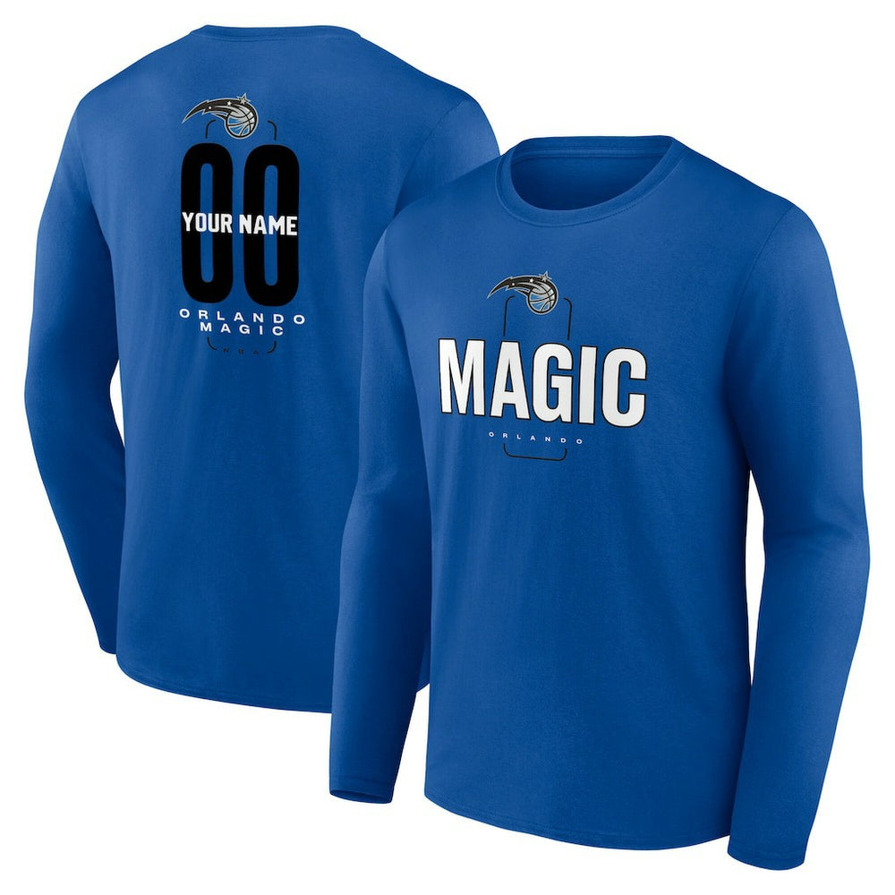 Blue Orlando Magic Center Court Name & Number Custom Long Sleeve T-Shirt | NBA