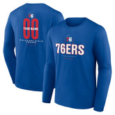 Royal Philadelphia 76ers Center Court Name & Number Custom Long Sleeve T-Shirt | NBA
