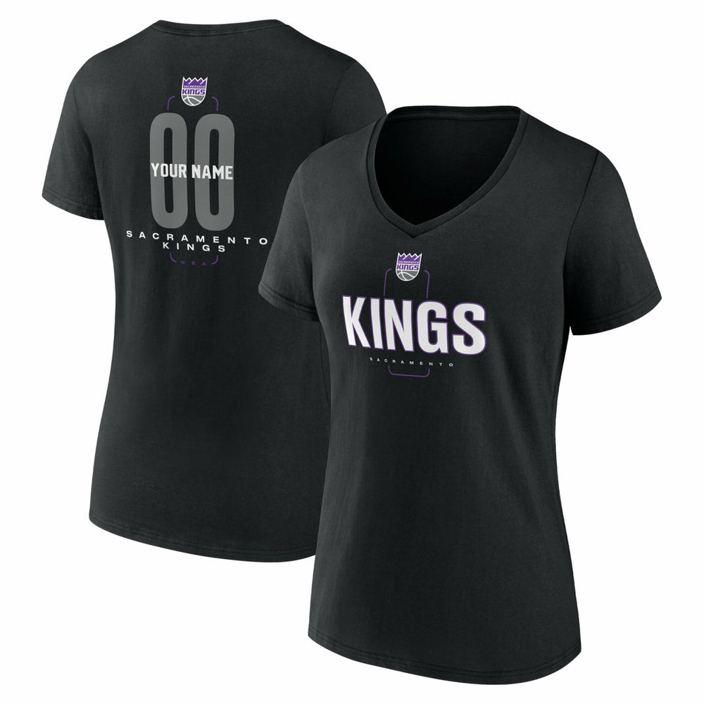 Black Sacramento Kings Women's Center Court Name & Number Custom V-Neck T-Shirt | NBA