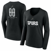 Black San Antonio Spurs Women's Center Court Name & Number Custom Long Sleeve V-Neck T-Shirt | NBA