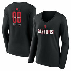 Black Toronto Raptors Women's Center Court Name & Number Custom Long Sleeve V-Neck T-Shirt | NBA