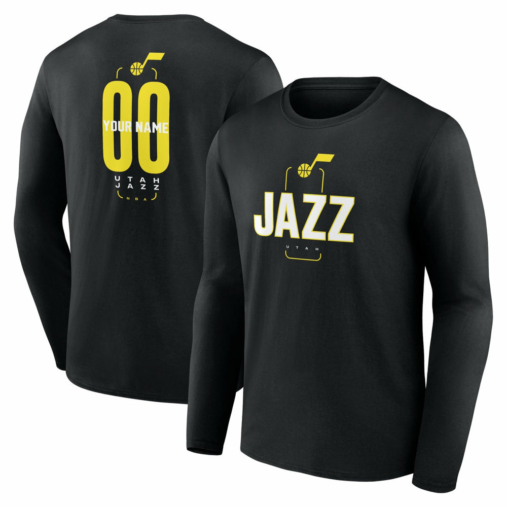 Black Utah Jazz Center Court Name & Number Custom Long Sleeve T-Shirt | NBA