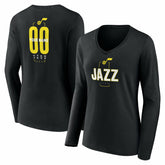 Black Utah Jazz Women's Center Court Name & Number Custom Long Sleeve V-Neck T-Shirt | NBA