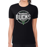 Black Milwaukee Bucks G-III 4Her by Carl Banks Women's Super-Slim Lightweight Pinstripe Circle Graphic T-Shirt | NBA