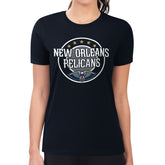 Navy New Orleans Pelicans G-III 4Her by Carl Banks Women's Super-Slim Lightweight Pinstripe Circle Graphic T-Shirt | NBA