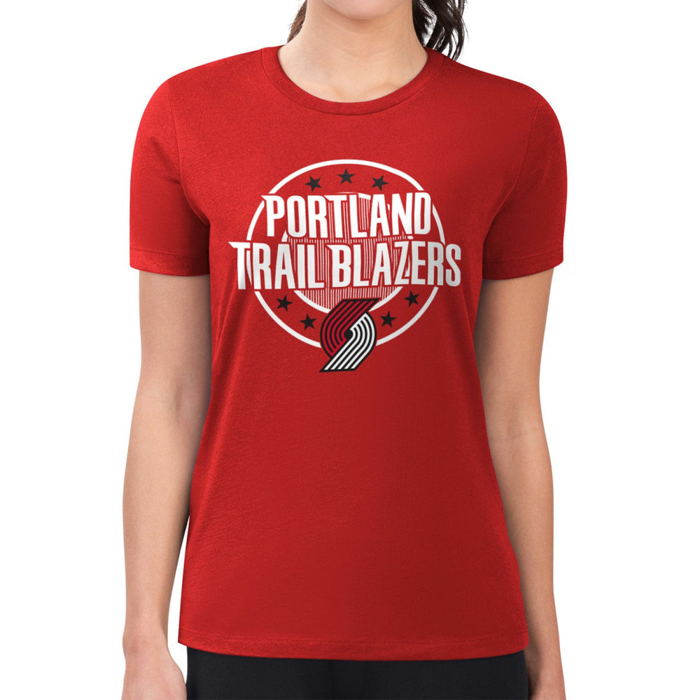 Red Portland Trail Blazers G-III 4Her by Carl Banks Women's Super-Slim Lightweight Pinstripe Circle Graphic T-Shirt | NBA