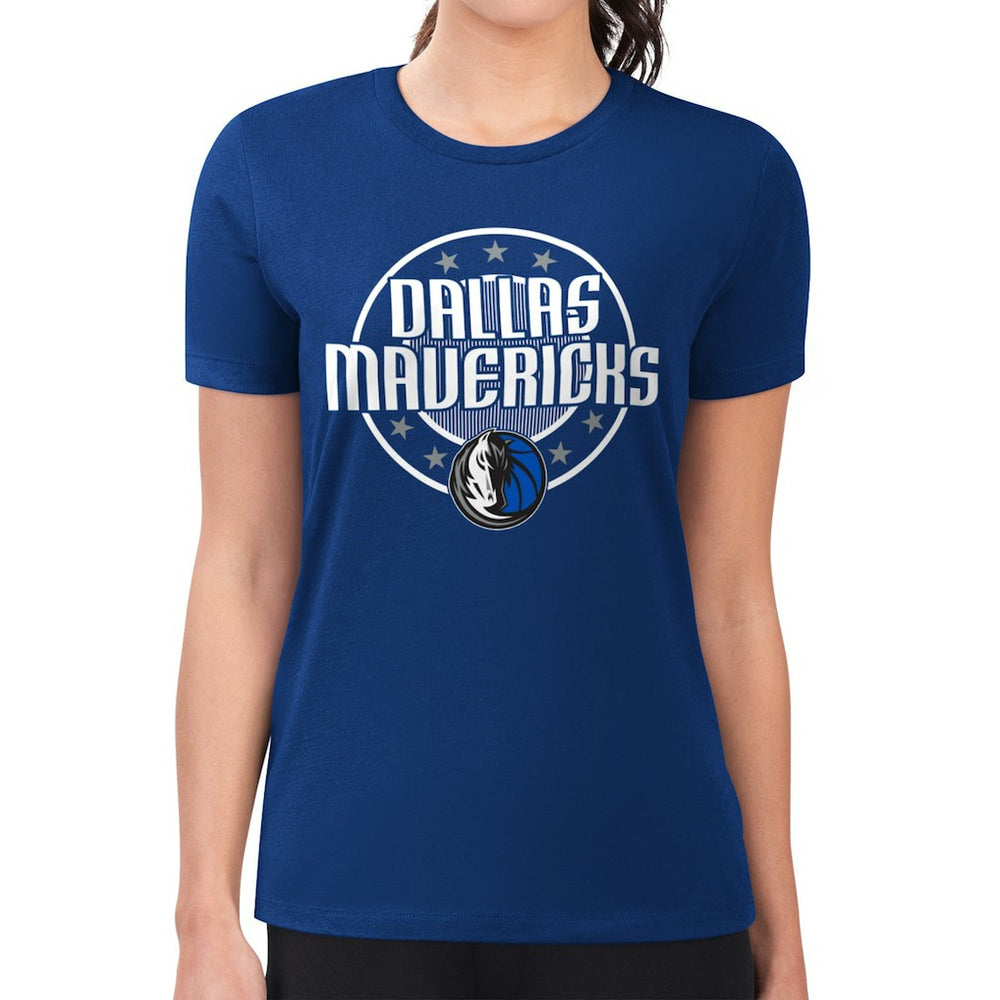 Blue Dallas Mavericks G-III 4Her by Carl Banks Women's Super-Slim Lightweight Pinstripe Circle Graphic T-Shirt sale | NBA