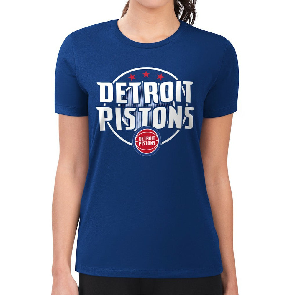 Blue Detroit Pistons G-III 4Her by Carl Banks Women's Super-Slim Lightweight Pinstripe Circle Graphic T-Shirt sale | NBA