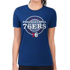 Royal Philadelphia 76ers G-III 4Her by Carl Banks Women's Super-Slim Lightweight Pinstripe Circle Graphic T-Shirt | NBA