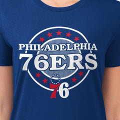Royal Philadelphia 76ers G-III 4Her by Carl Banks Women's Super-Slim Lightweight Pinstripe Circle Graphic T-Shirt | NBA