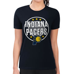 Navy Indiana Pacers G-III 4Her by Carl Banks Women's Super-Slim Lightweight Pinstripe Circle Graphic T-Shirt | NBA