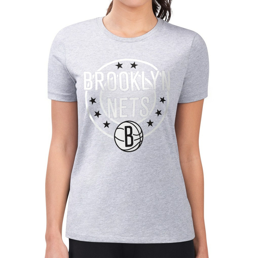 Gray Brooklyn Nets G-III 4Her by Carl Banks Women's Super-Slim Lightweight Pinstripe Circle Graphic T-Shirt | NBA