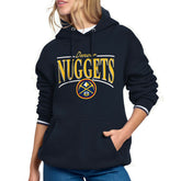 Navy Denver Nuggets Starter Women's Arch Stripe Fleece Hoodie sale | NBA