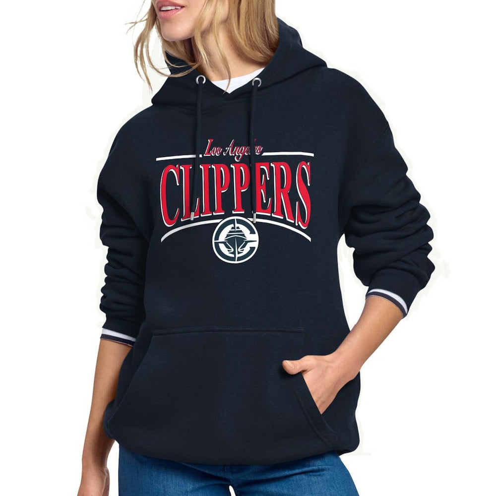 Navy LA Clippers Starter Women's Arch Stripe Fleece Hoodie | NBA