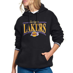 Black Los Angeles Lakers Starter Women's Arch Stripe Fleece Hoodie | NBA