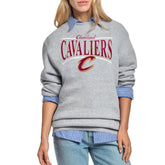 Gray Cleveland Cavaliers Starter Women's Arch Stripe Fleece Crewneck Sweatshirt sale | NBA