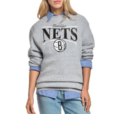 Gray Brooklyn Nets Starter Women's Arch Stripe Fleece Crewneck Sweatshirt | NBA