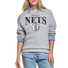 Gray Brooklyn Nets Starter Women's Arch Stripe Fleece Crewneck Sweatshirt | NBA