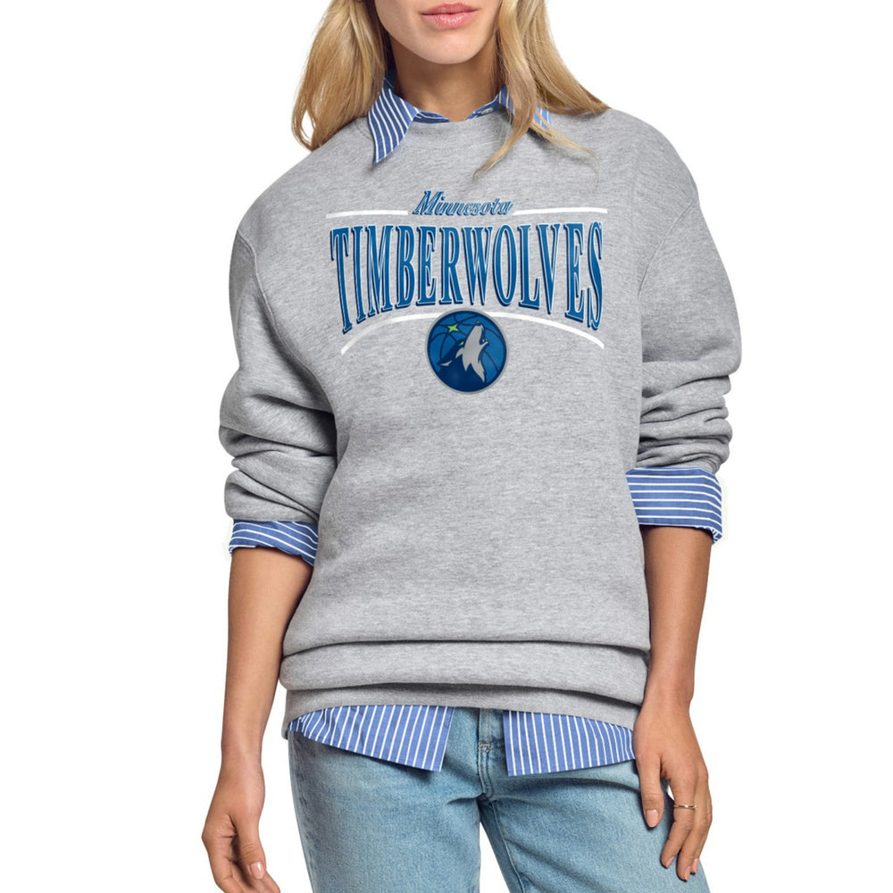 Gray Minnesota Timberwolves Starter Women's Arch Stripe Fleece Crewneck Sweatshirt | NBA