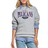 Gray New Orleans Pelicans Starter Women's Arch Stripe Fleece Crewneck Sweatshirt | NBA