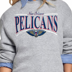 Gray New Orleans Pelicans Starter Women's Arch Stripe Fleece Crewneck Sweatshirt | NBA