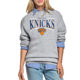 Gray New York Knicks Starter Women's Arch Stripe Fleece Crewneck Sweatshirt | NBA