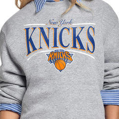 Gray New York Knicks Starter Women's Arch Stripe Fleece Crewneck Sweatshirt | NBA