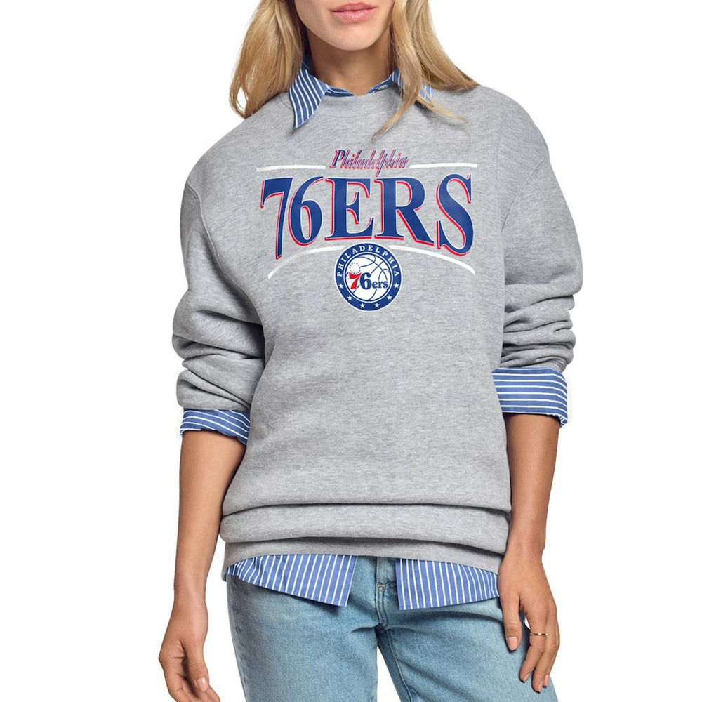 Gray Philadelphia 76ers Starter Women's Arch Stripe Fleece Crewneck Sweatshirt | NBA