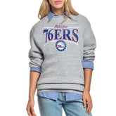 Gray Philadelphia 76ers Starter Women's Arch Stripe Fleece Crewneck Sweatshirt | NBA
