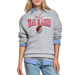 Gray Portland Trail Blazers Starter Women's Arch Stripe Fleece Crewneck Sweatshirt | NBA