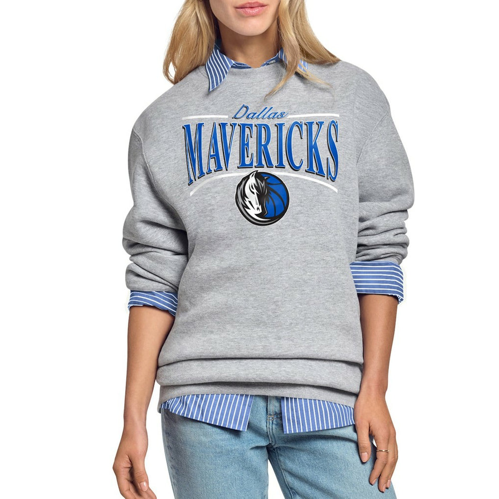 Gray Dallas Mavericks Starter Women's Arch Stripe Fleece Crewneck Sweatshirt sale | NBA