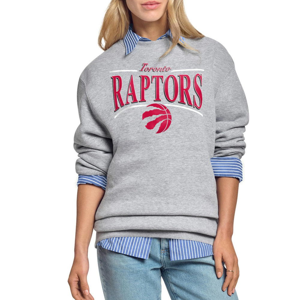 Gray Toronto Raptors Starter Women's Arch Stripe Fleece Crewneck Sweatshirt | NBA