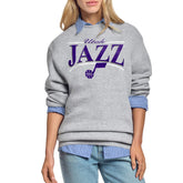 Gray Utah Jazz Starter Women's Arch Stripe Fleece Crewneck Sweatshirt | NBA