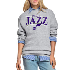 Gray Utah Jazz Starter Women's Arch Stripe Fleece Crewneck Sweatshirt | NBA