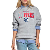 Gray LA Clippers Starter Women's Arch Stripe Fleece Crewneck Sweatshirt | NBA