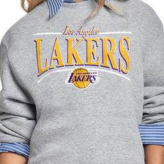 Gray Los Angeles Lakers Starter Women's Arch Stripe Fleece Crewneck Sweatshirt | NBA