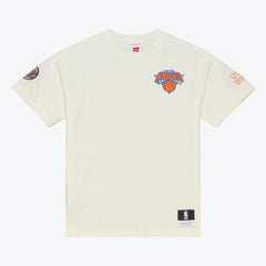 Cream New York Knicks Hardwood Classics Chainstitch Premium T-Shirt | NBA