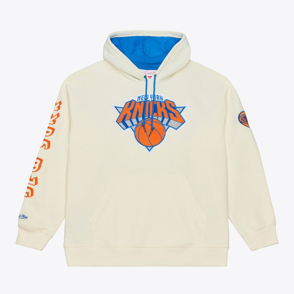Cream New York Knicks Hardwood Classics Chainstitch Premium Fleece Hoodie | NBA