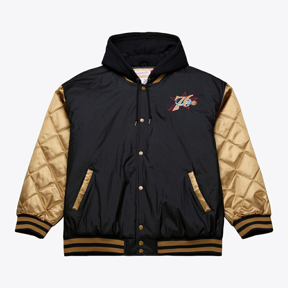 Black Philadelphia 76ers Hardwood Classics 76 Originals Collection Fushion Full-Snap Hoodie Jacket | NBA
